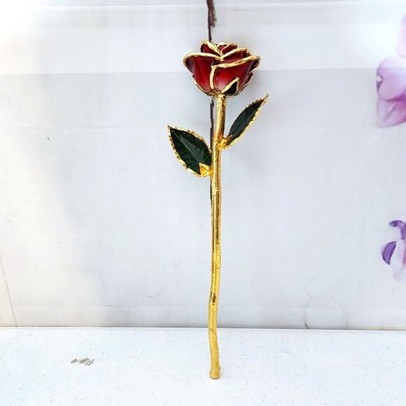 24K Gold Plated Timeless Handcrafted Forever Red Rose - Picture 1 of 11